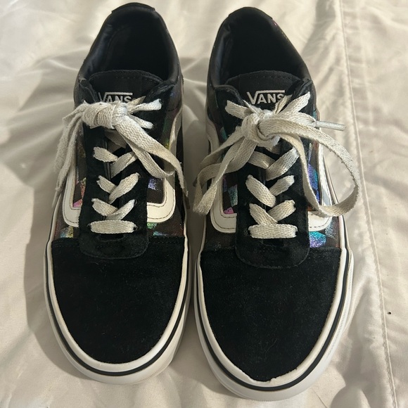 Vans women’s size 6 black sneakers with iridescent colored squares. - Picture 2 of 5